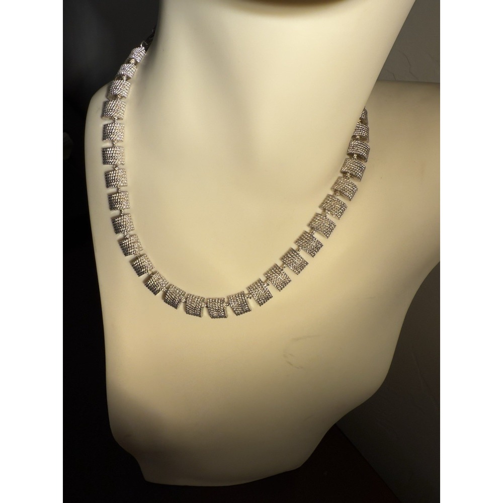 Vintage Silver‎ Tone Necklace Small Squares Linked Vintage Korea